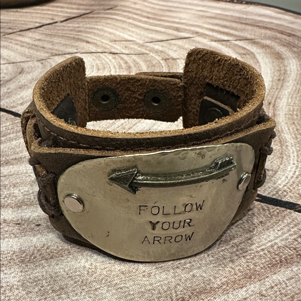 Follow Your Arrow Brown Leather and Metal Bracelet